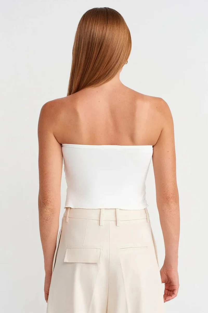 Dilvin White DILVIN Women’s Strapless Crop Blouse With Tie Detail for Women | Best Price UAE