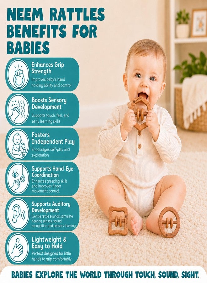 SMARTTHINKER Neem Wood Baby Rattle Combo Set for Infants & Toddlers | Montessori Sensory Grasping & Teether Toys | Early Learning Wooden Toys for Newborn Babies - Image 3