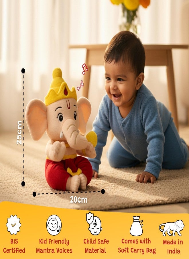 WonderBuddy Divine Mantra Chanting Baby Ganesha with 10 Preloaded Mantras & Aartis, Musical Soft Plush Toy, Best Gift for Infants, Toddlers & Kids (Medium - 25 Cm) - Image 4
