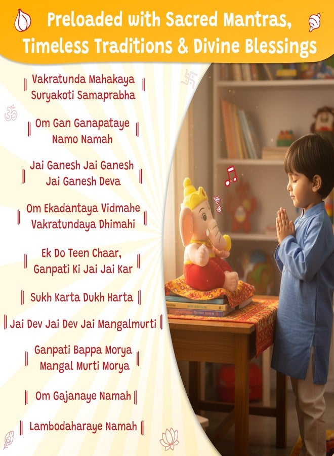 WonderBuddy Divine Mantra Chanting Baby Ganesha with 10 Preloaded Mantras & Aartis, Musical Soft Plush Toy, Best Gift for Infants, Toddlers & Kids (Medium - 25 Cm) - Image 3