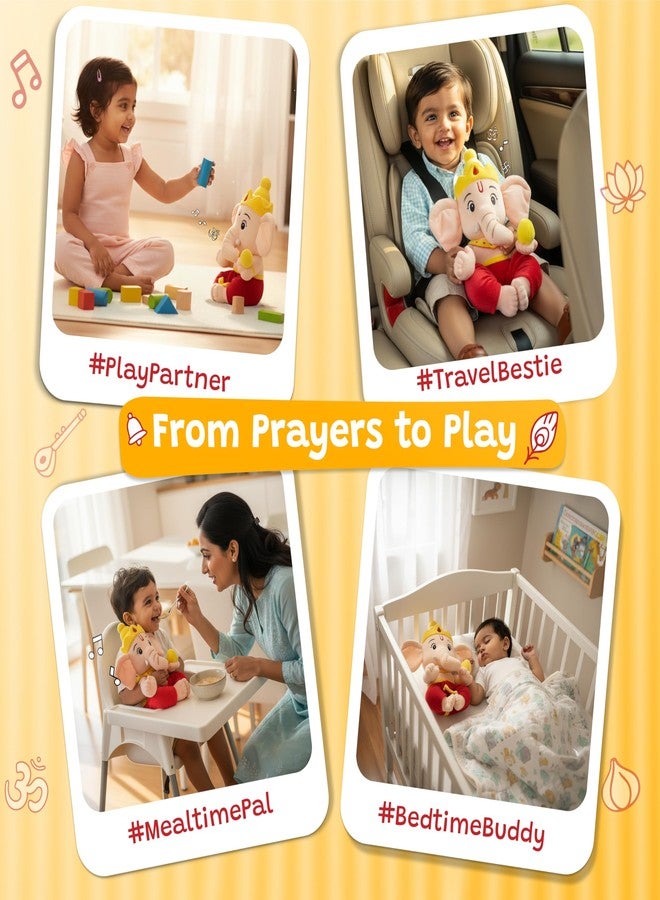 WonderBuddy Divine Mantra Chanting Baby Ganesha with 10 Preloaded Mantras & Aartis, Musical Soft Plush Toy, Best Gift for Infants, Toddlers & Kids (Medium - 25 Cm) - Image 5