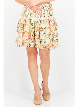 1 State Women Floral Print Mini Skirt, White Combo  - Image 1
