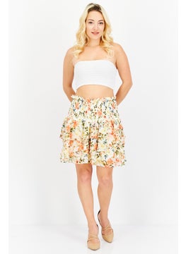 1 State Women Floral Print Mini Skirt, White Combo  - Image 3