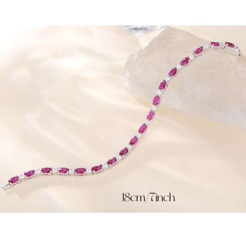 FANCIME July Birthstone Bracelet Sterling Silver Created Ruby Tennis Bracelet Cubic Zirconia Oval Gemstone Dainty Fine Jewelry for Women 7" - Image 2