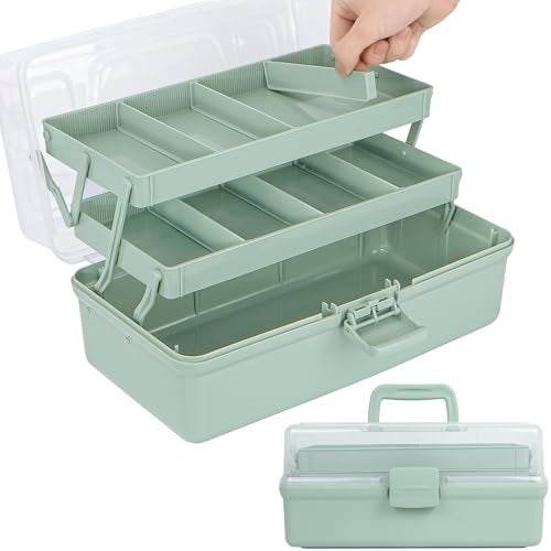 TERGOO 12.5in 3-Layer Multipurpose Craft Organizers and Storage with Adjustable Dividers, Portable Tackle Box, Folding Art & Craft Case for Medicine, Tool, Sewing Organizer (Brown) - Image 1