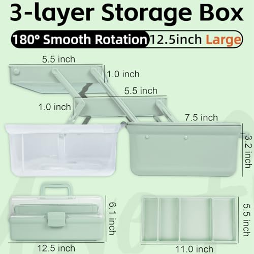 TERGOO 12.5in 3-Layer Multipurpose Craft Organizers and Storage with Adjustable Dividers, Portable Tackle Box, Folding Art & Craft Case for Medicine, Tool, Sewing Organizer (Brown) - Image 2