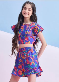 Stylo Bug Floral Print Tie-Up Back Crop Top & Flippy Shorts Set by Styli  - Image 3