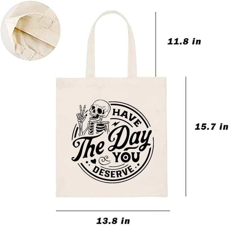 Kimoli Funny Skeleton Canvas Tote Bag for Women  Reusable Grocery Bag with Inner Pocket  Cute Tote Bag Aesthetic for Gifts  Shopping & Beach - Image 4