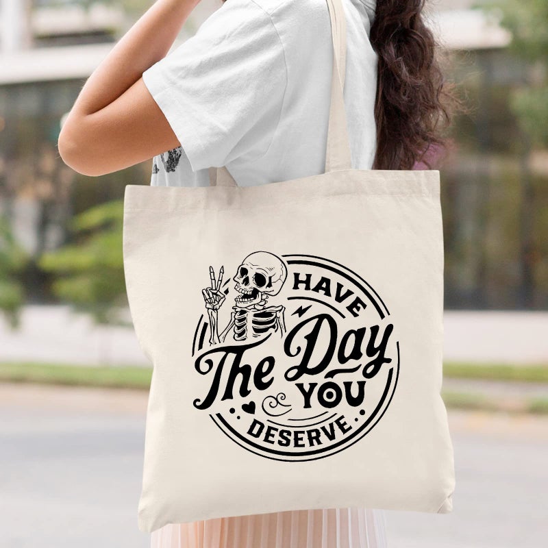 Kimoli Funny Skeleton Canvas Tote Bag for Women  Reusable Grocery Bag with Inner Pocket  Cute Tote Bag Aesthetic for Gifts  Shopping & Beach - Image 2