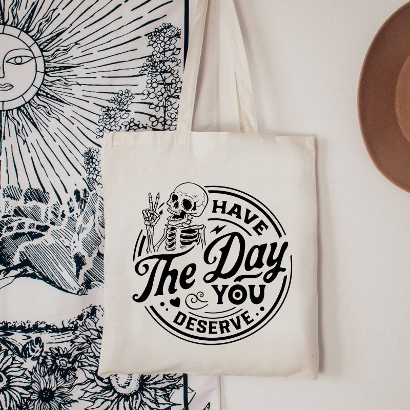 Kimoli Funny Skeleton Canvas Tote Bag for Women  Reusable Grocery Bag with Inner Pocket  Cute Tote Bag Aesthetic for Gifts  Shopping & Beach - Image 5