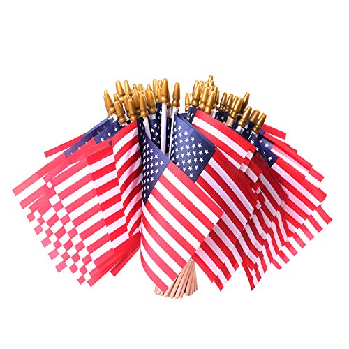 HOOSUN Small American Flags on Stick,50 Pcs Small American Flags for Outside,Patriotic Decorations 4''x6'' USA Flag,Mini US Flag With Wooden Stick for Yard Party,Patriotic Veterans Day Decorations - Image 1