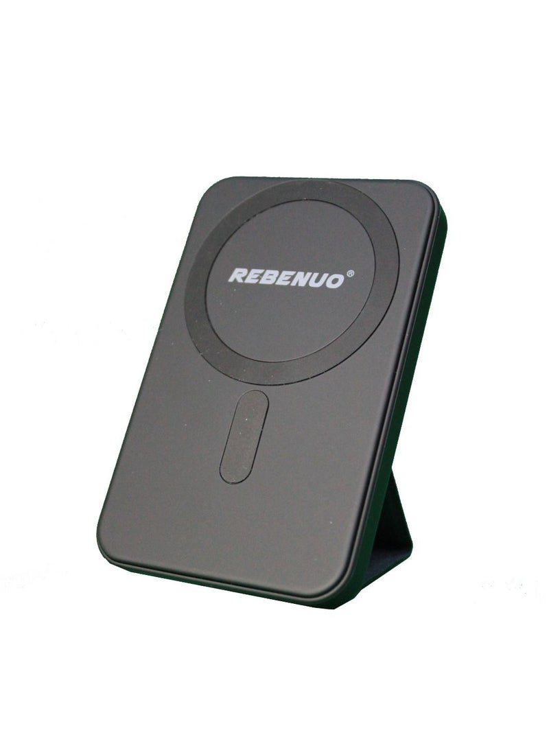 REBENUO Magnetic Battery (MagGo), 5000mAh Foldable Magnetic Wireless Portable Charger and USB-C iPhone 14 Pro Max/14/13 Series Black - Image 1