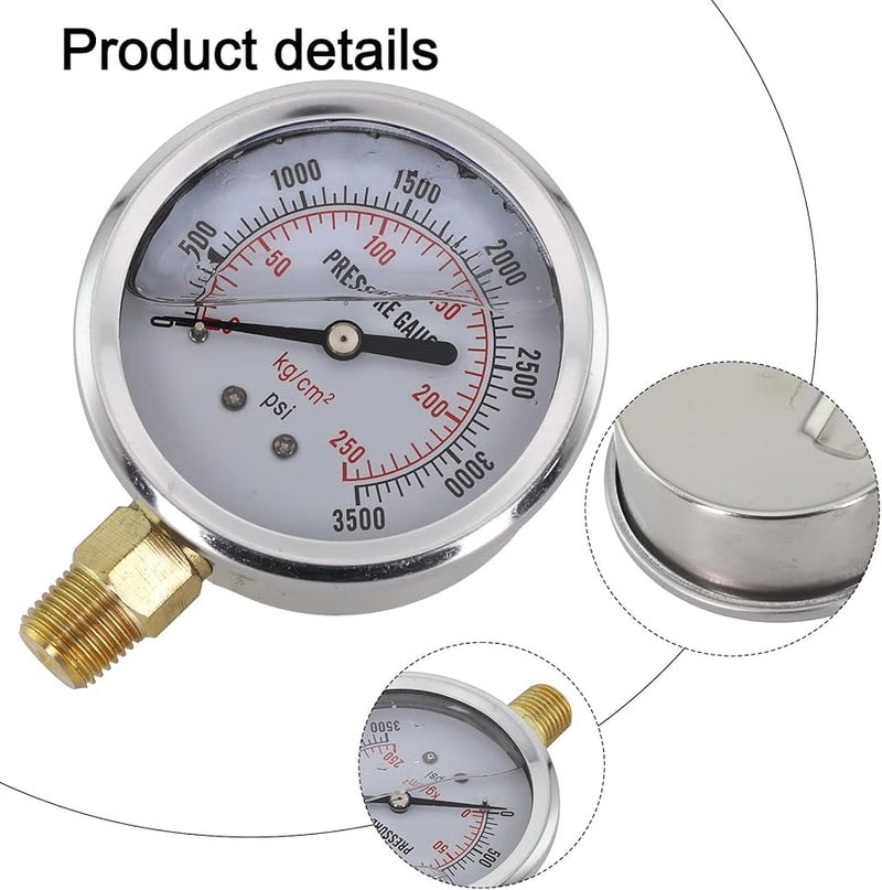 Stainless Steel Hydraulic Oil Pressure Gauge 0 3500 Psi Glycerin Filled IP67 Waterproof - Image 5