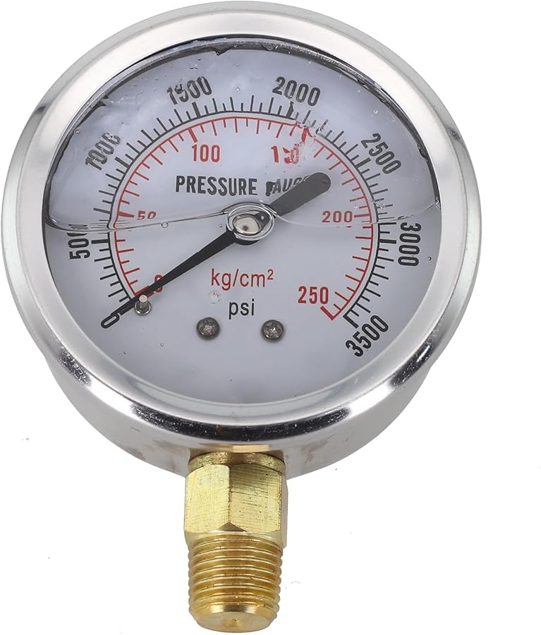 Stainless Steel Hydraulic Oil Pressure Gauge 0 3500 Psi Glycerin Filled IP67 Waterproof - Image 1