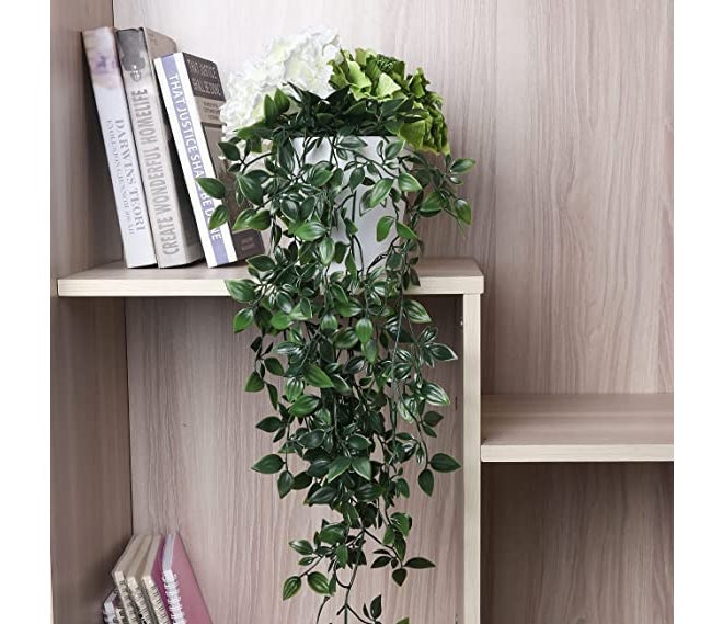 PAPERI Artificial Hanging Plant for Home Decor – Balcony Decoration Items, Outdoor Garden Decorative Fake Plant, Plastic Vine Leaves with Pot, Long Green Leaf Vines for Living Room (Pack of 12) - Image 3
