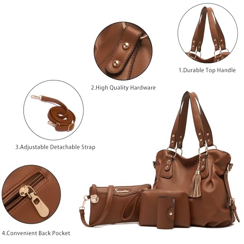 Soperwillton Fashion Handbag for Women Shoulder Bag Top Handle Satchel Hobo Tote Bag Purse Set 4pcs - Image 3