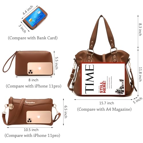 Soperwillton Fashion Handbag for Women Shoulder Bag Top Handle Satchel Hobo Tote Bag Purse Set 4pcs - Image 4
