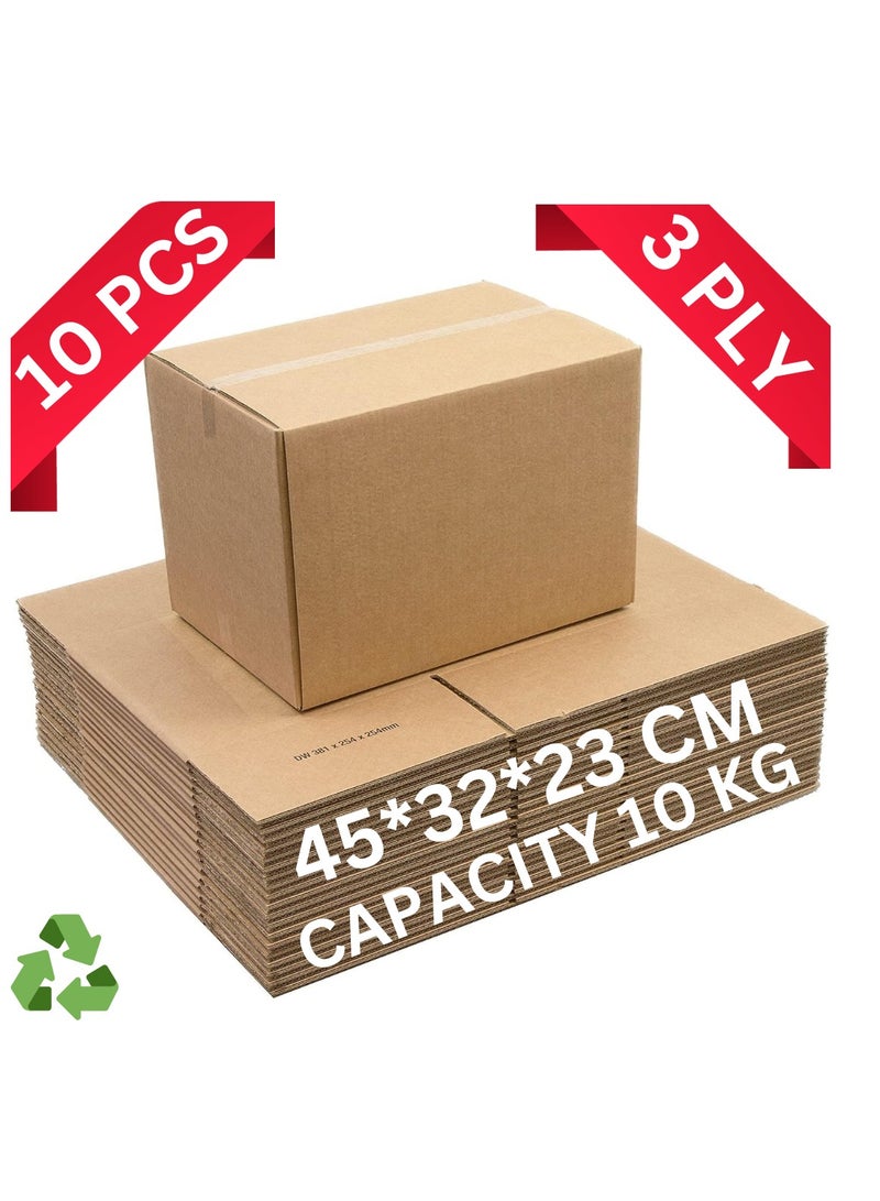 [10 PACK] CARGO BOX FOR SHIPPING, (45x32x23) PACKING BOXES SMALL SIZE, BROWN CARTON BOX, HOUSE SHIFTING BOXES, CARDBOARD STORAGE BOX ORGANAIZER, SET OF 10 BOXES (45x32x23)  - Image 1