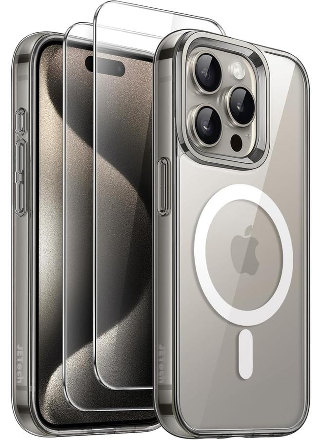 جي تيك جراب مغناطيسي 3 في 1 لهاتف Iphone 15 Pro Max مقاس 6.7 بوصة مع قطعتين من واقيات الشاشة الزجاجية المقواة المتوافقة مع غطاء الهاتف المقاوم للصدمات من Magsafe مصنوع من التيتانيوم الطبيعي - Image 1