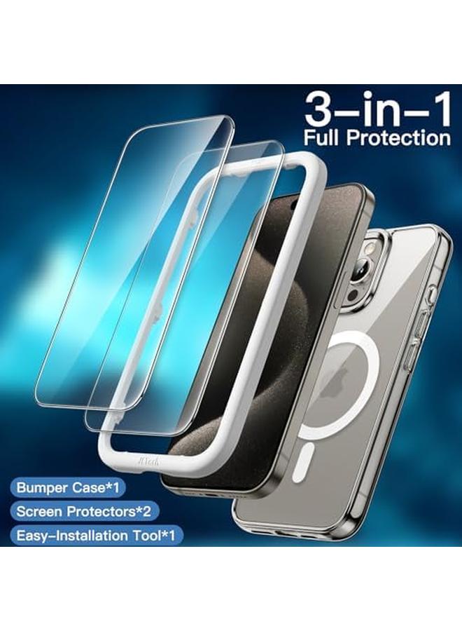 جي تيك جراب مغناطيسي 3 في 1 لهاتف Iphone 15 Pro Max مقاس 6.7 بوصة مع قطعتين من واقيات الشاشة الزجاجية المقواة المتوافقة مع غطاء الهاتف المقاوم للصدمات من Magsafe مصنوع من التيتانيوم الطبيعي - Image 3