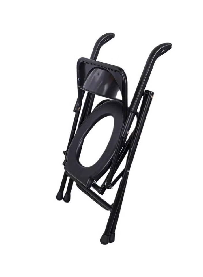 غاز كرسي مرحاض قابل للطي مع مساند للذراع – مقعد مرحاض متين باللون الأسود للمسنين والاستخدام الخارجي (51×46×79 سم) - Image 3