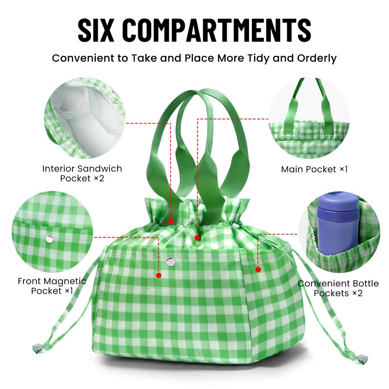MEXS Lunch Bag for Women Reusable Drawstring Insulated Lunch Box Stain-Resistant Large Cinch Closure Lunch Bags for Work Office - Image 3
