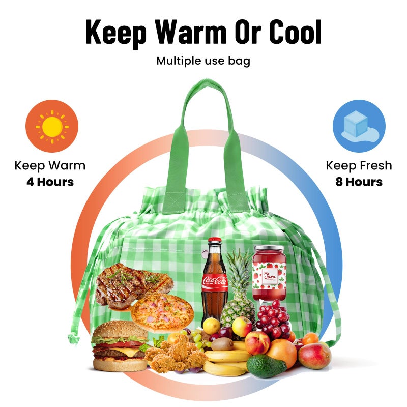 MEXS Lunch Bag for Women Reusable Drawstring Insulated Lunch Box Stain-Resistant Large Cinch Closure Lunch Bags for Work Office - Image 4