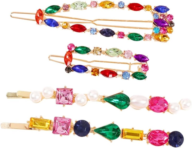 minkissy 4Pcs Alloy Hair Clip Set with Rhinestone Stylish Bang Clips and Colorful Bobby Pins Fashion Hair Accessories for Girls and Women