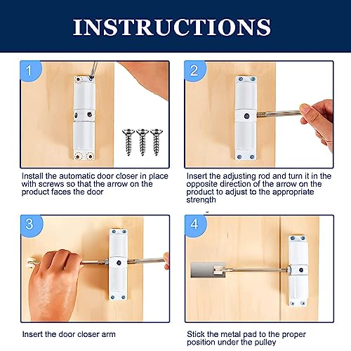 Houlibify Automatic Door Closer, Zinc Alloy Safety Spring Door Closer Adjustable 30 kg Closing Door Hinge (White) - Image 4