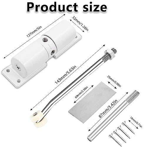 Houlibify Automatic Door Closer, Zinc Alloy Safety Spring Door Closer Adjustable 30 kg Closing Door Hinge (White) - Image 2