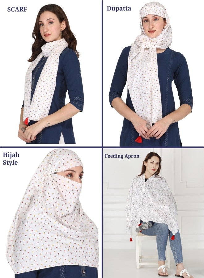 Switchon Nursing Cover for Breastfeeding Multi Use Poncho Style Scarf with Buttons, Feeding Apron Breathable for Pre & Post Pregnancy Free Size (72inch x 22inch) (White_Multi) - Image 4