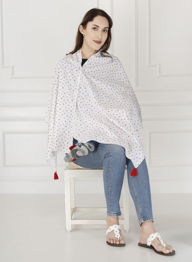 Switchon Nursing Cover for Breastfeeding Multi Use Poncho Style Scarf with Buttons, Feeding Apron Breathable for Pre & Post Pregnancy Free Size (72inch x 22inch) (White_Multi) - Image 5