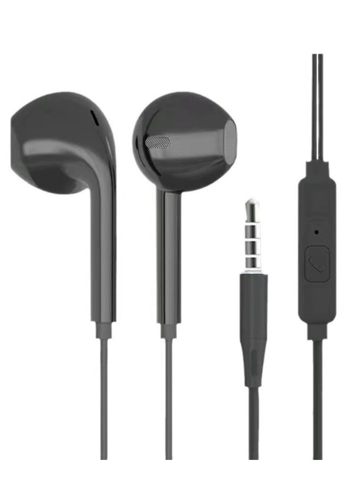 Generic In-ear wired round hole earphones with microphone music earphones (black)  - Image 1