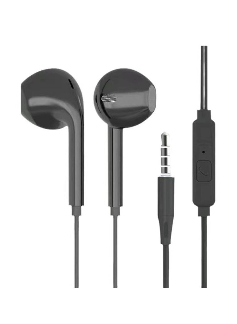 Generic In-ear wired round hole earphones with microphone music earphones (black)  - Image 5