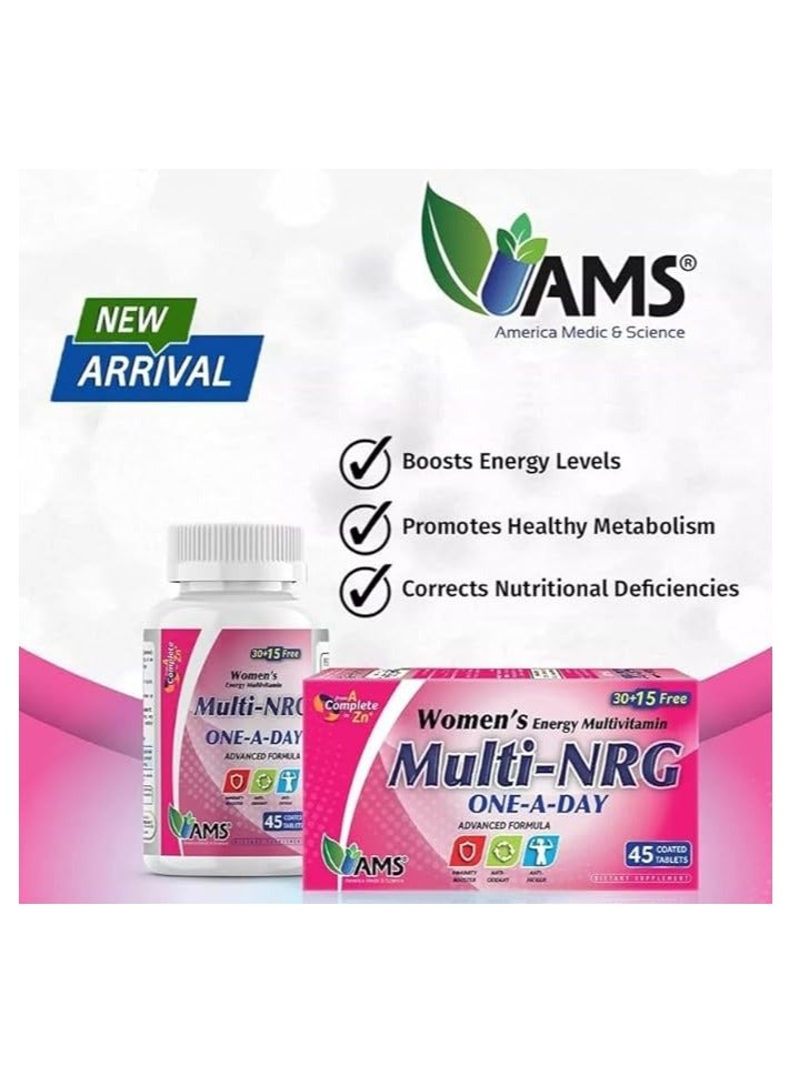 AMS أقراص مغلفة متعددة الفيتامينات للنساء من Multi-NRG، 45 قرصًا - Image 3