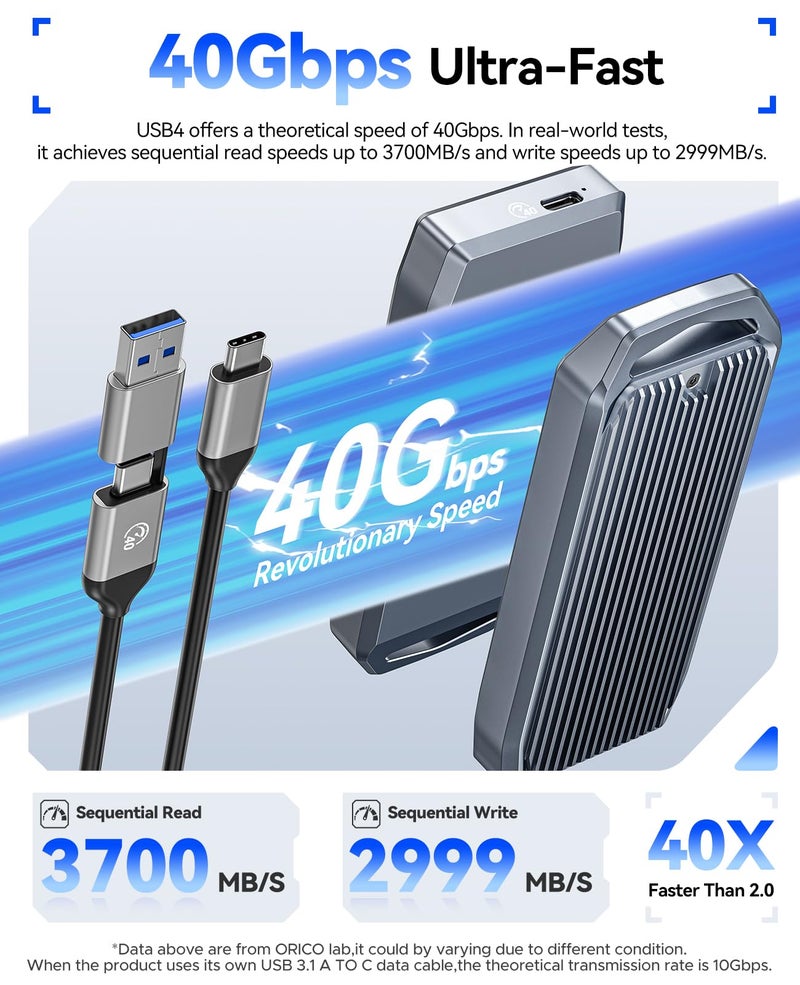 ORICO M.2 Enclosure for NVMe SSD, USB4.0 40Gbps Type-C to M Key B+M Key 2280 Aluminum External SSD Case Compatible with Thunderbolt 3/4 USB3.2/3.1/3.0/ Type-C-M2V01 - Image 2