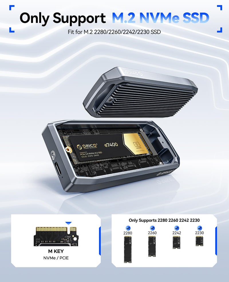 ORICO M.2 Enclosure for NVMe SSD, USB4.0 40Gbps Type-C to M Key B+M Key 2280 Aluminum External SSD Case Compatible with Thunderbolt 3/4 USB3.2/3.1/3.0/ Type-C-M2V01 - Image 3