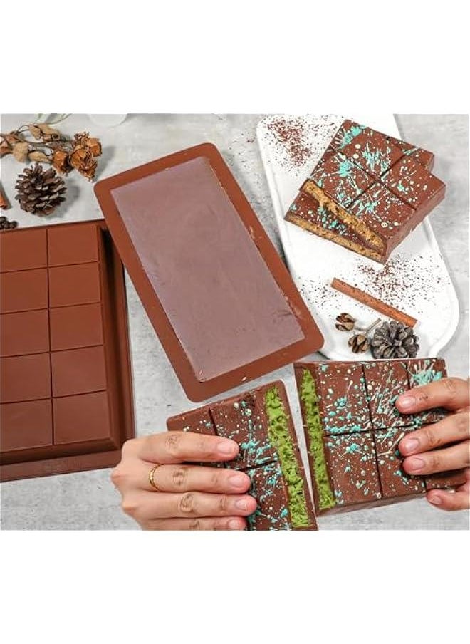 Generic - Deep Chocolate Bar Molds 2 Pack, 1 Inch Deep Large and Thick Silicone Chocolate Bar Molds for Stuffed Bar, Big Chocolate Candy Bar Mold for Filling Knafeh Pistachio Chocolate Bar - Image 1