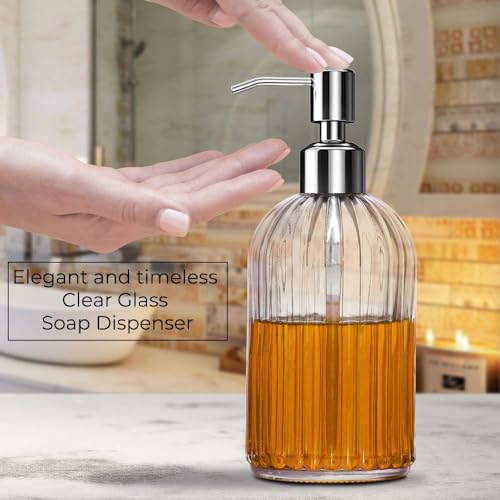 Luximal Pack of 2 Empty Glass Soap Dispenser Set for Bathroom, Wash Basin, Liquid Handwash Dispenser Bottle with Rust-Proof Plastic Pump, Liquid Soap Dispenser Bottle for Hand ( 19 x 7 CM, 400 Ml ) - Image 3