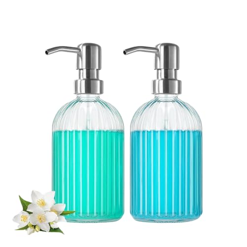 Luximal Pack of 2 Empty Glass Soap Dispenser Set for Bathroom, Wash Basin, Liquid Handwash Dispenser Bottle with Rust-Proof Plastic Pump, Liquid Soap Dispenser Bottle for Hand ( 19 x 7 CM, 400 Ml ) - Image 1
