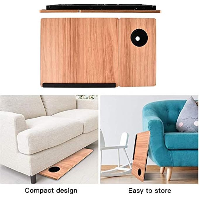 rayihni BED DESK WITH CUP HOLDER, LAPTOP TABLE FOR BED ADJUSTABLE PORTABLE COMPUTER TRAY FOR BED, LAPTOP DESK FOR BED, FOLDABLE SMALL DESK FOR WRITING, LAPTOP BED TRAY FOR BED AND SOFA-BROWN - Image 3