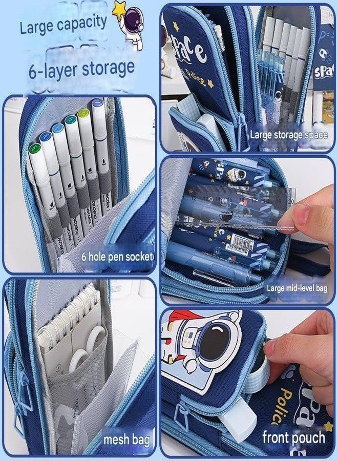 براند كونكور مقلمة قماشية فاخرة من ماركة كونكر، قابلة للتعليق، 6 طبقات مع 3 أقسام، مقلمة أنيقة وجذابة للبنات، حقيبة أقلام كبيرة السعة للأطفال، هدية أدوات مكتبية لطيفة للأطفال (شرطة الفضاء لو). - Image 2