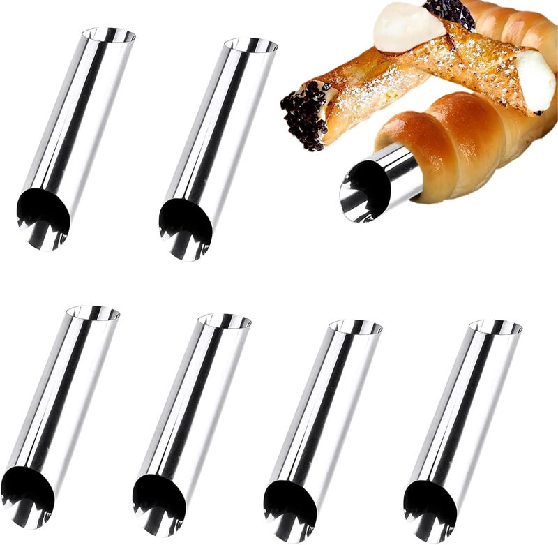 PCTC 6 Pack Cannoli Tubes, 5 inch Large Stainless Steel Cannoli Forms Non-stick Cream Horn Danish Pastry Molds for Croissant Shell Cream Roll - Image 1