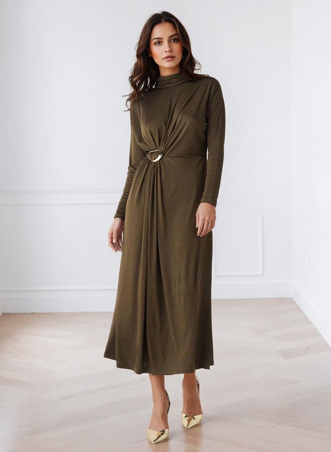 Iconic Textured Midi Dress with High Neck - Image 2