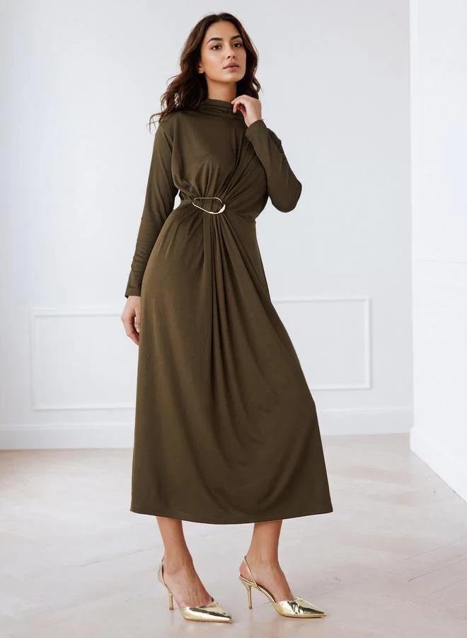 Iconic Iconic Textured Midi Dress with High Neck