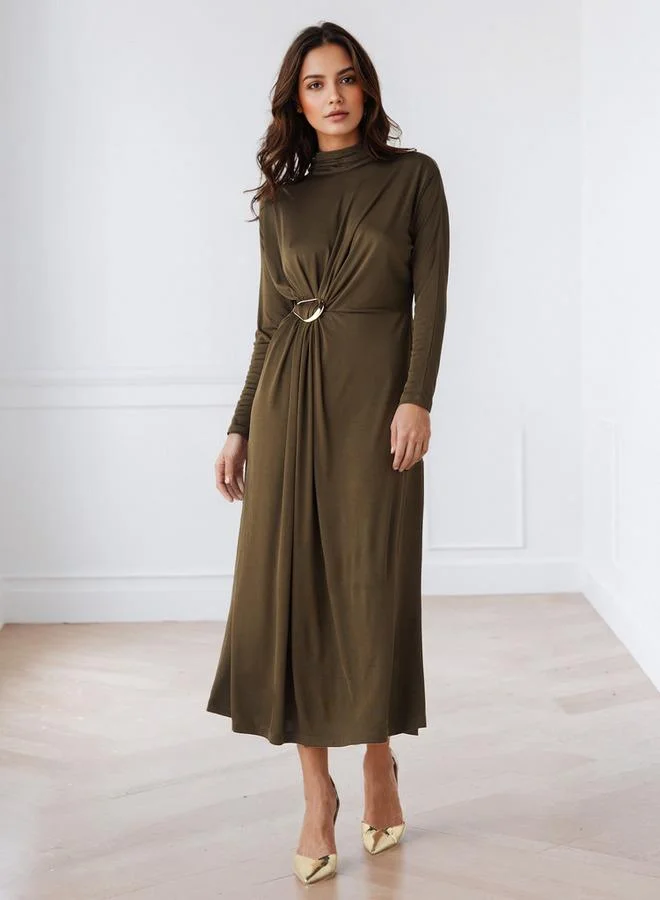 Iconic Iconic Textured Midi Dress with High Neck
