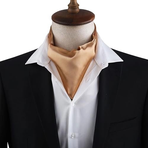 RR DESIGN Sophisticated Silk Ascot Tie for Men - Wedding Dress Formal Wear Accessory (Gold) - Image 2