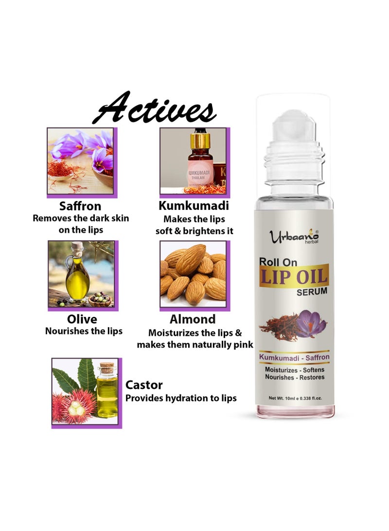 Urbaano Herbal Kumkumadi Lip Oil Serum Tint free Transparent Hydrates Softens Restores Natural Colour to Dark, Dry, Pigmented and Chapped Lips - Image 2