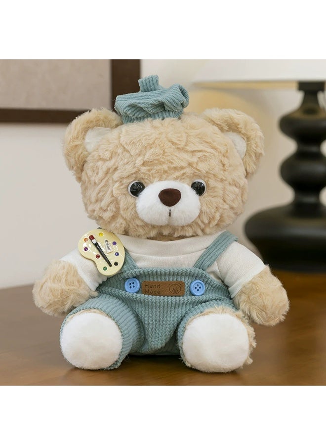 Cute Painter Teddy Bear Plush Toy, Soft Stuffed Animal with Art Palette, Handmade Cuddly Bear Doll, Perfect Gift for Kids & Art Lovers, 30cm