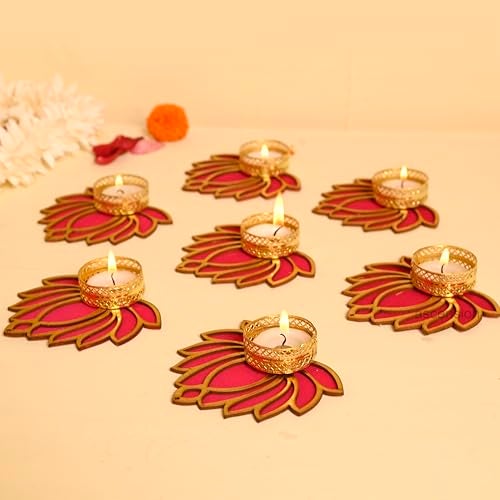 Ascension Decorative Lotus Tealight Candle Holder Stand Set of 7 - Lotus Reusable Diya for Floor Rangoli & Diwali Decoration Items, Home Decor, Diyas Indoor Outdoor Office Decor Gifting Items - Image 4